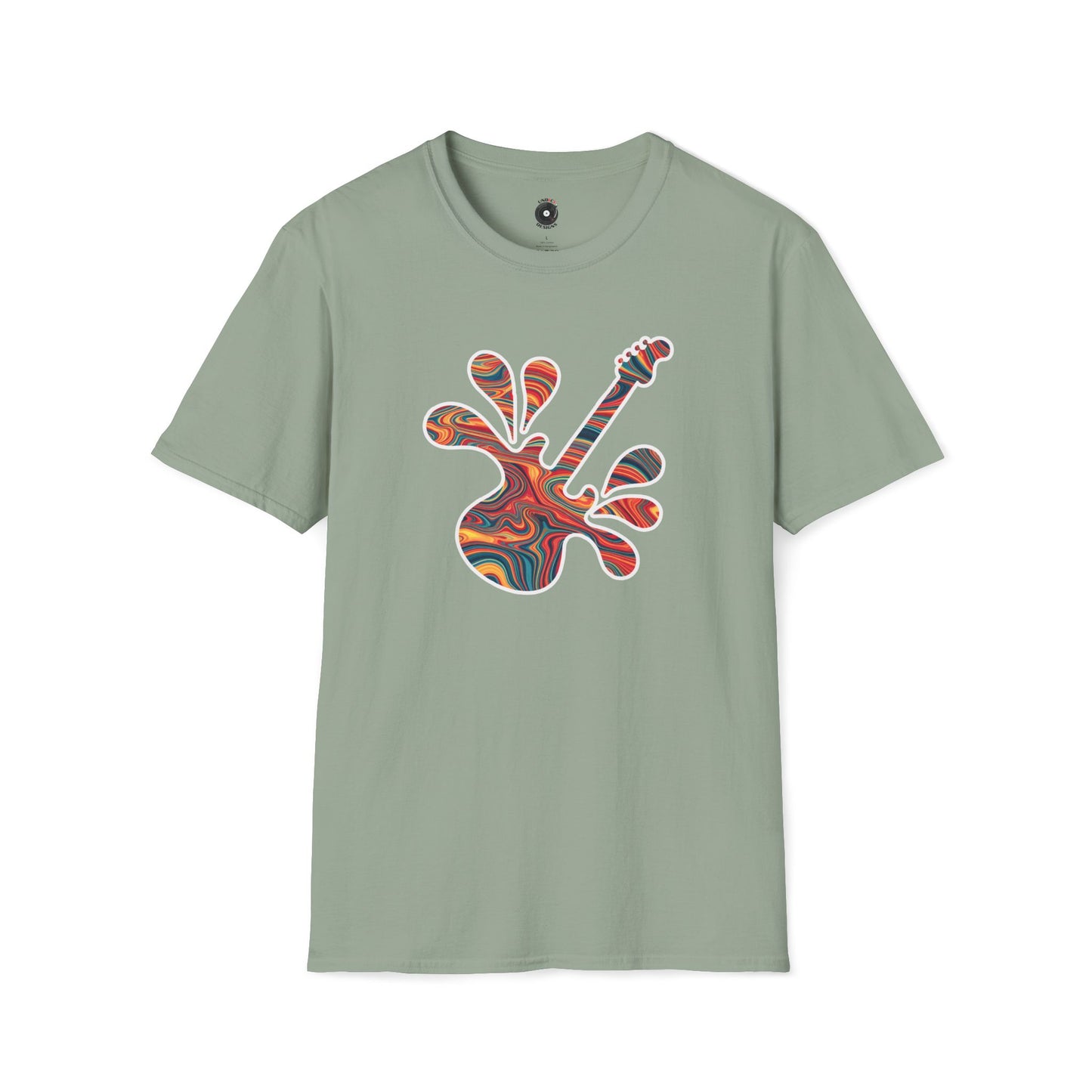 Tie-Dye Guitar in a Vibrant Splash Graphic Tee.