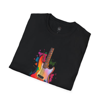Colorful Jazz Bass Body on a colorful splash graphic.