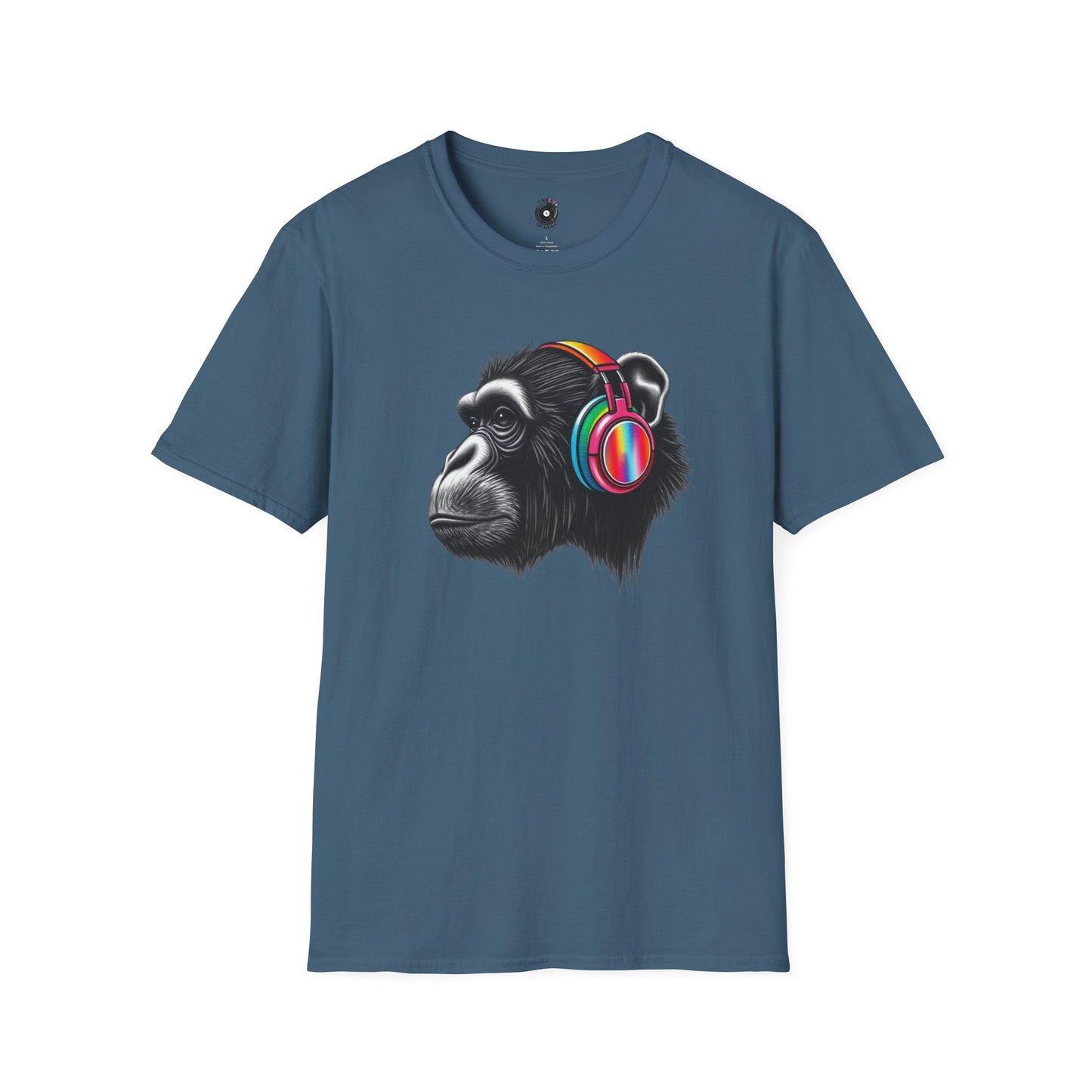 Ape wearing colorful headphones graphic