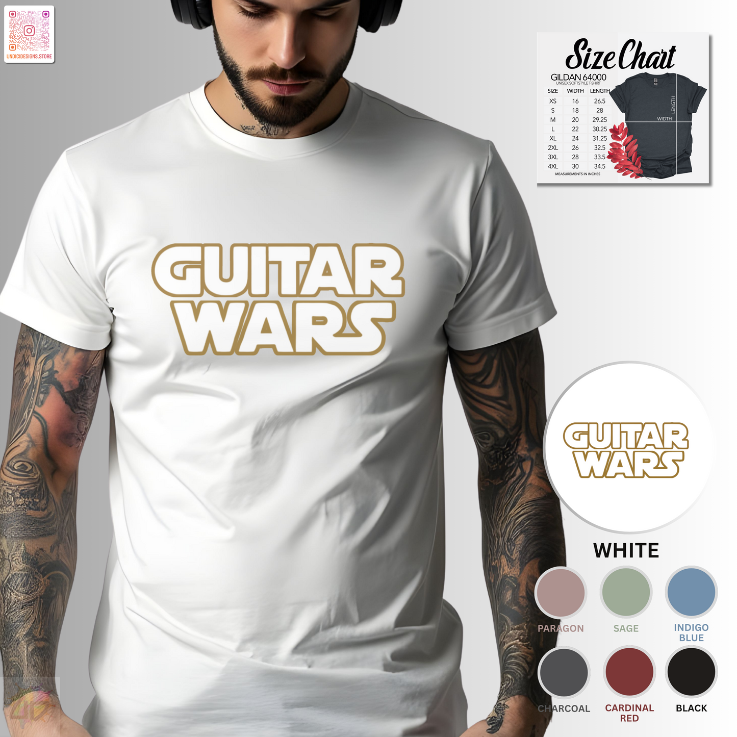"Guitar Wars" graphic tee.