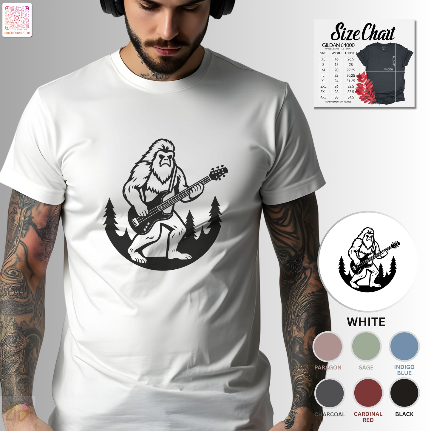 Yeti playing a guitar in a circular silhouette graphic tee.