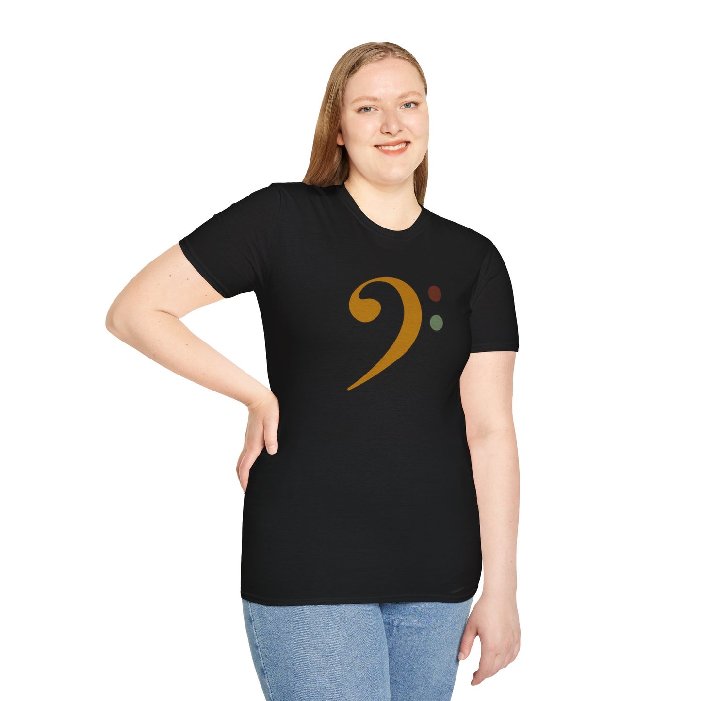 Multi-colored bass clef graphic tee