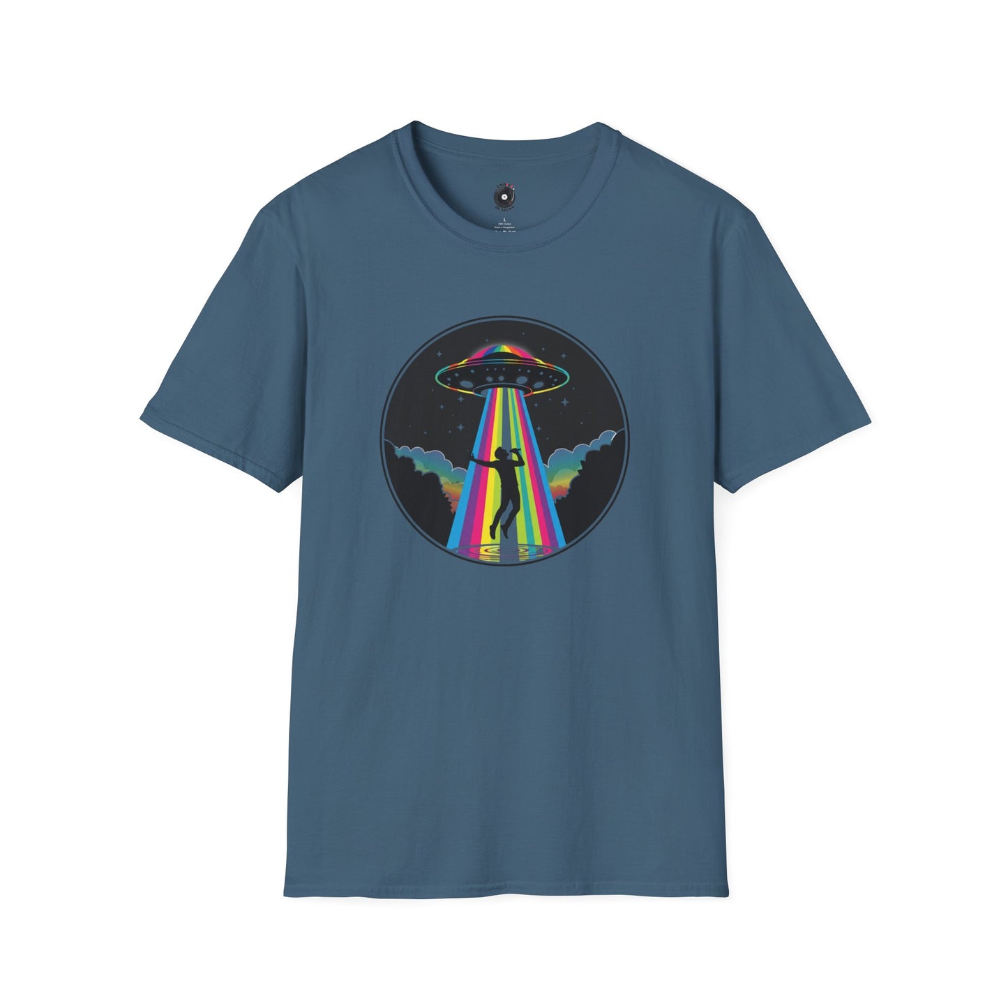 Singer Being Beamed up by a Colorful Beam Graphic Tee.