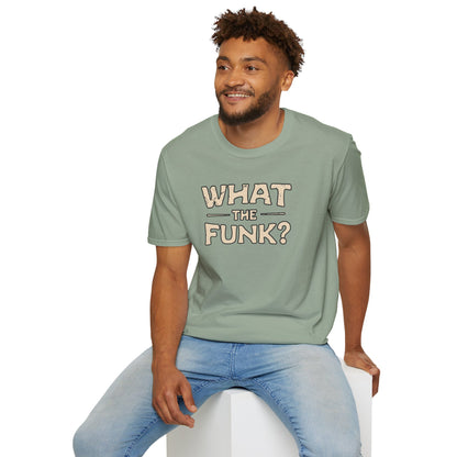 "What the funk? in vintage style text.