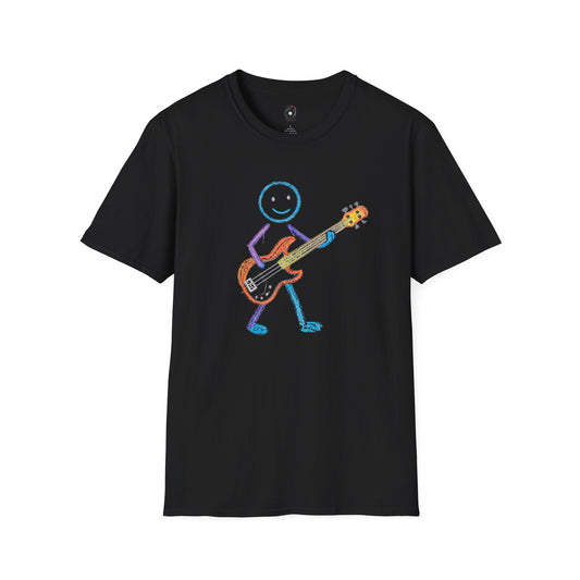 Bass player in crayon graphic