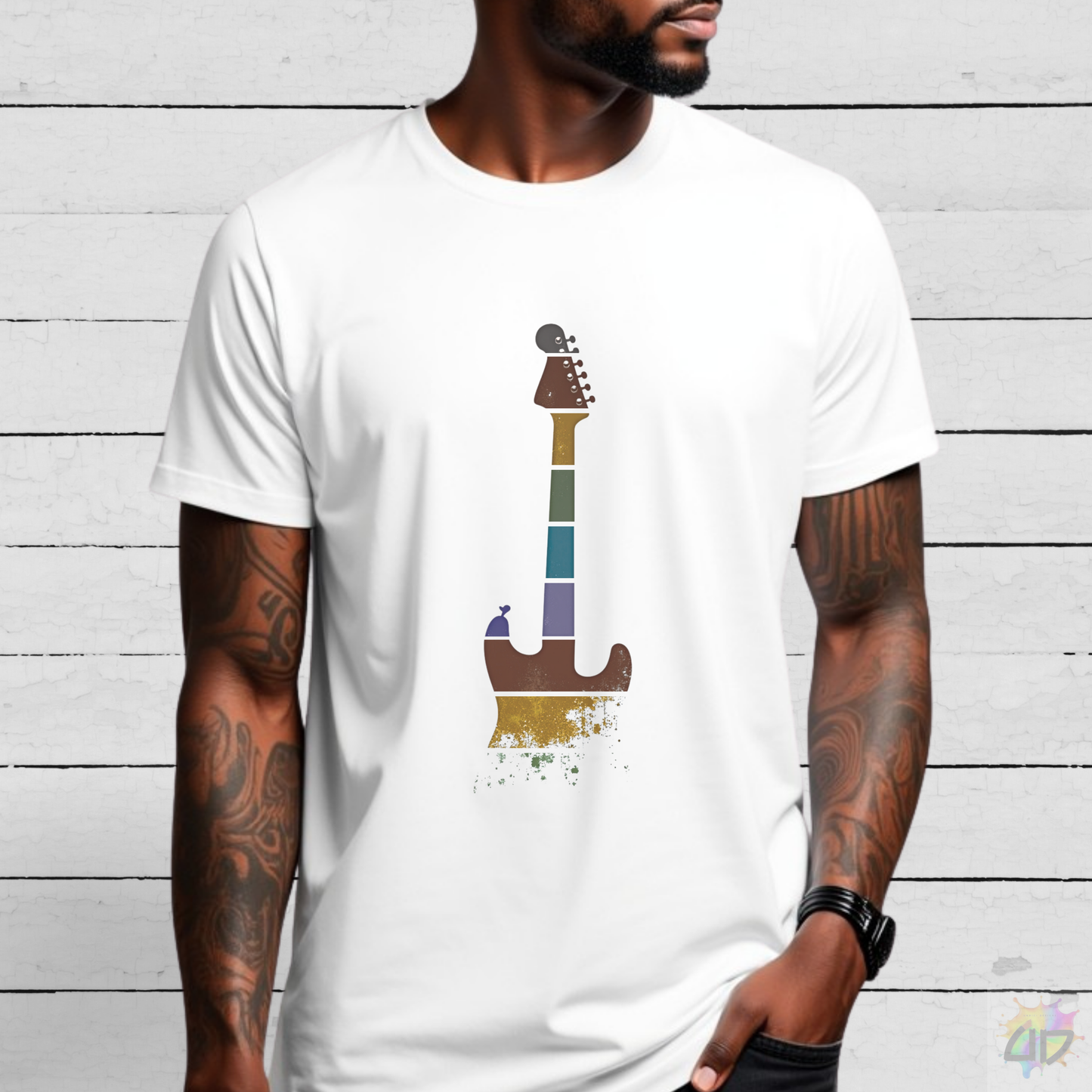 Retro Sunset Strat Style Graphic Tee.