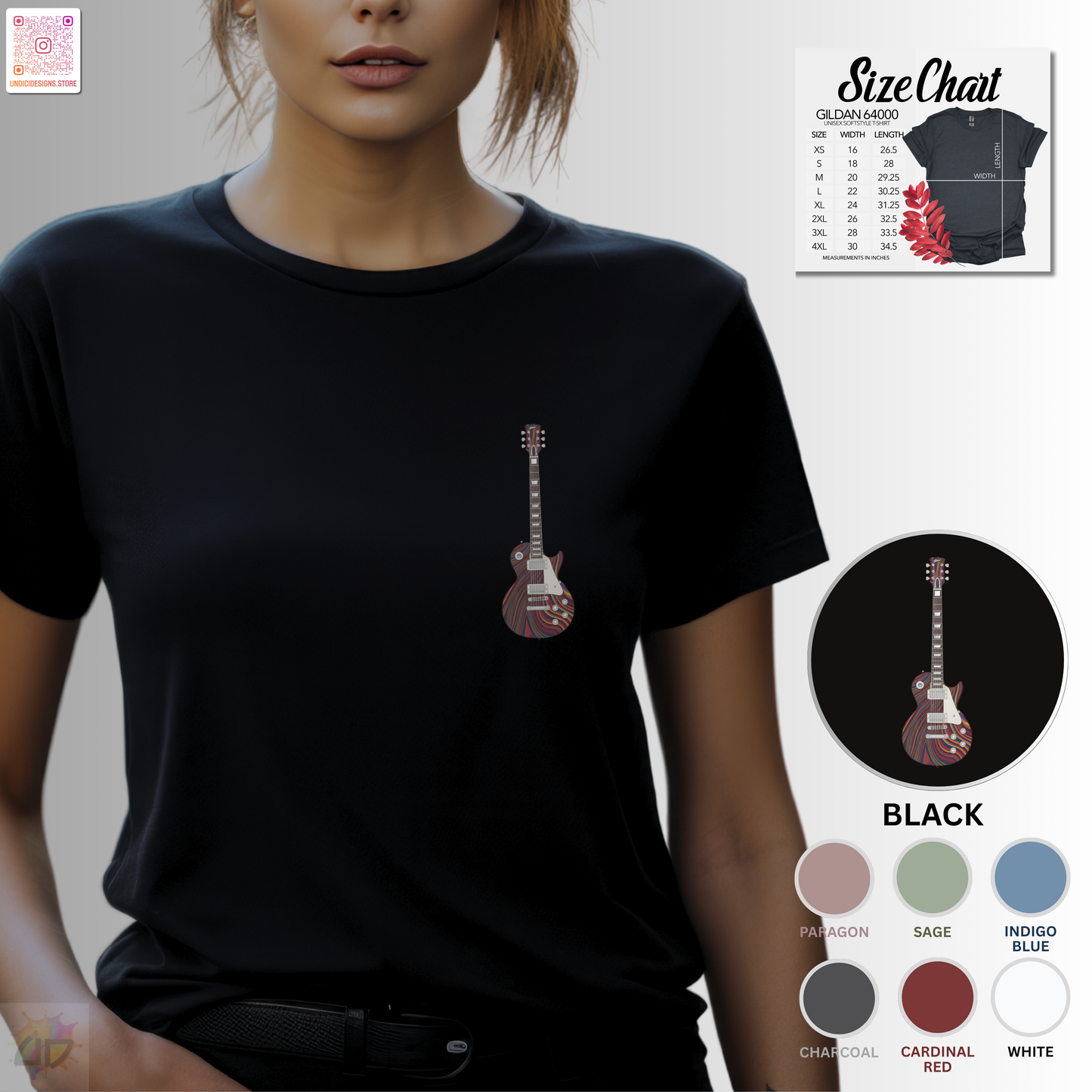 psychedelic LP style guitar pocket graphic tee.