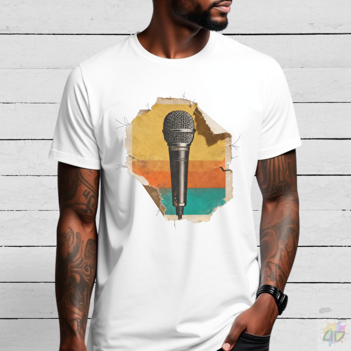 Retro Microphone Card Cutout Graphic Tee.