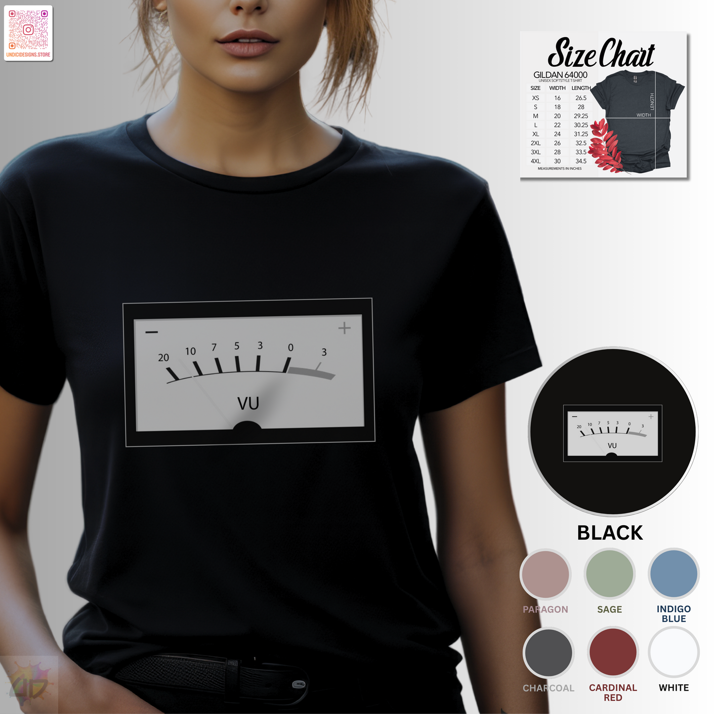 VU meter graphic tee in black and white.