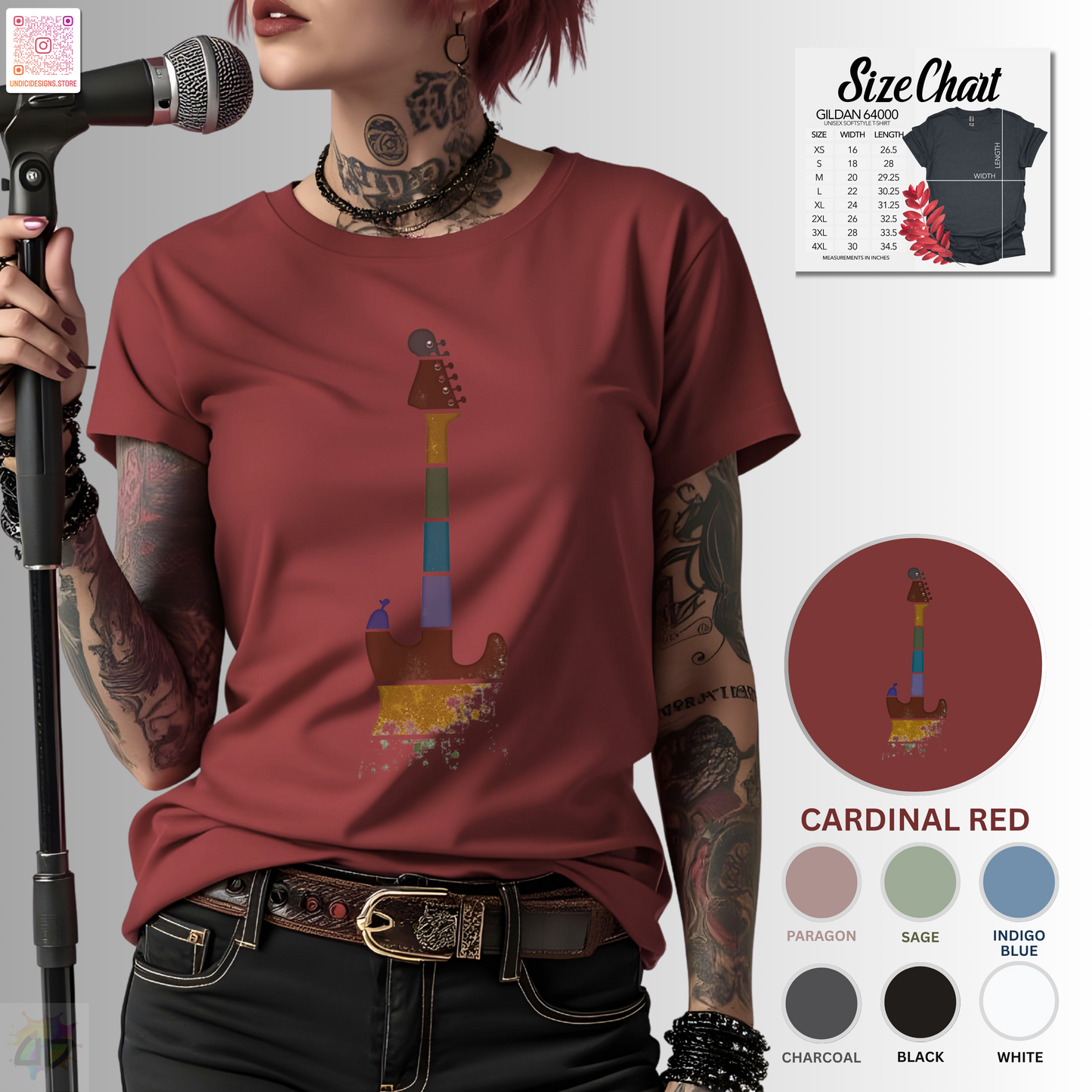 Retro sunset grunge strat style guitar silhouette graphic tee.