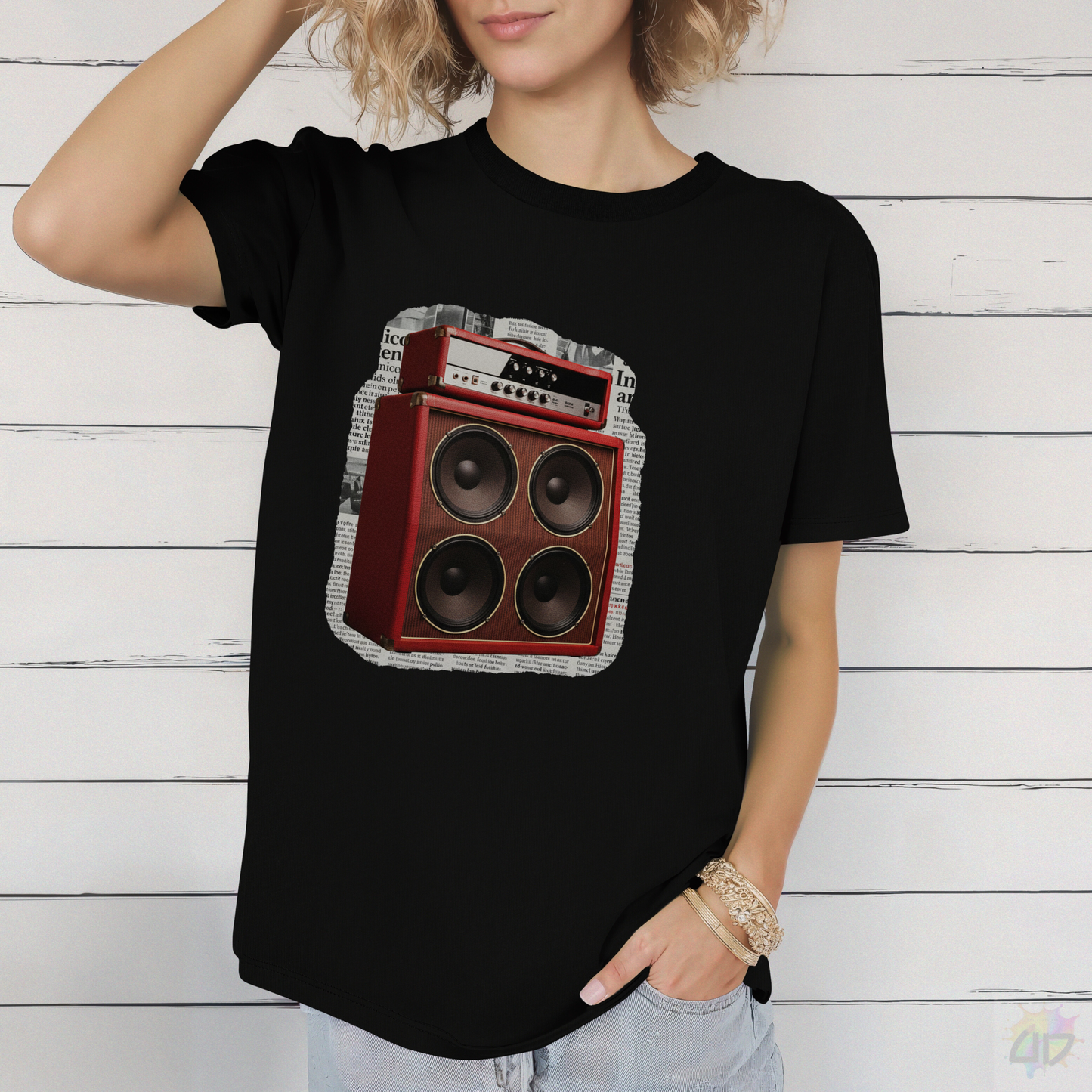 Orange Colored Amp Cutout Graphic Tee.