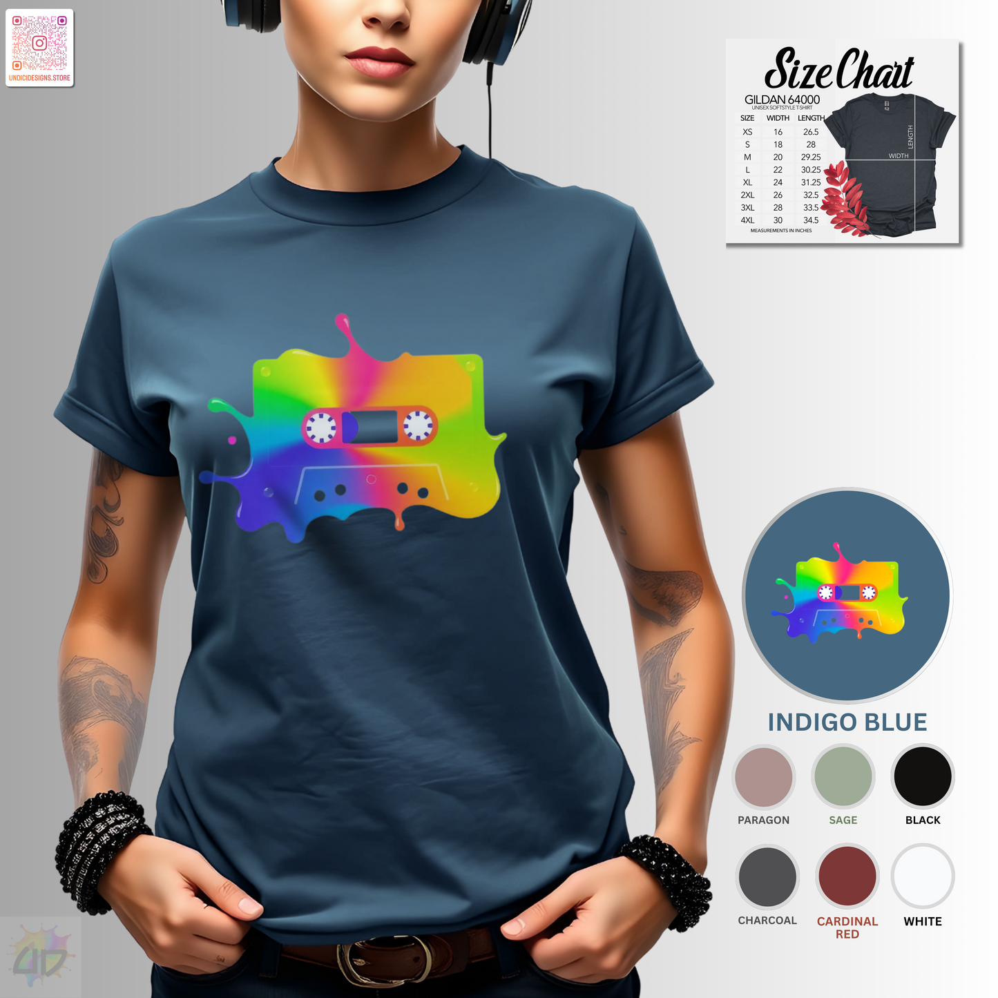 Colorful cassette tape in a vibrant splash of paint graphic tee.
