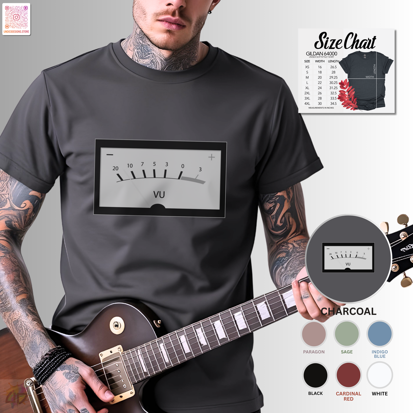 VU meter graphic tee in black and white.