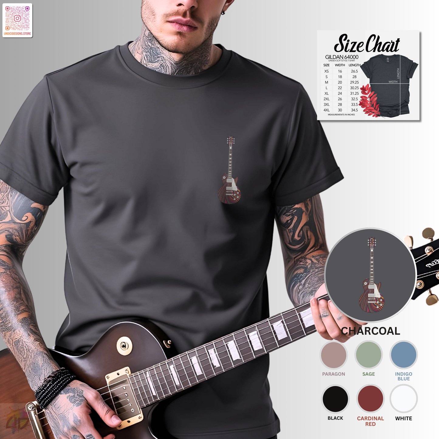 psychedelic LP style guitar pocket graphic tee.