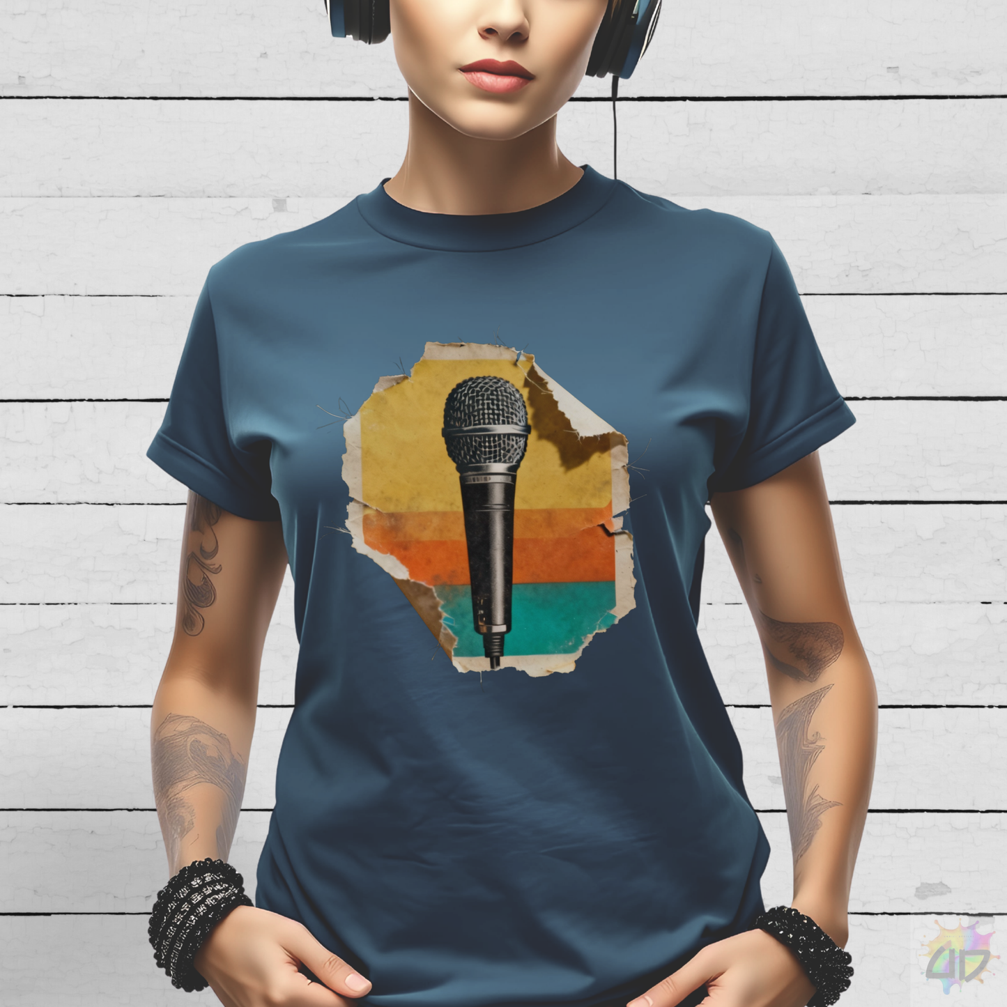 Retro Microphone Card Cutout Graphic Tee.