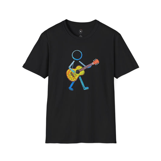 Acoustic guitar player in crayon graphic