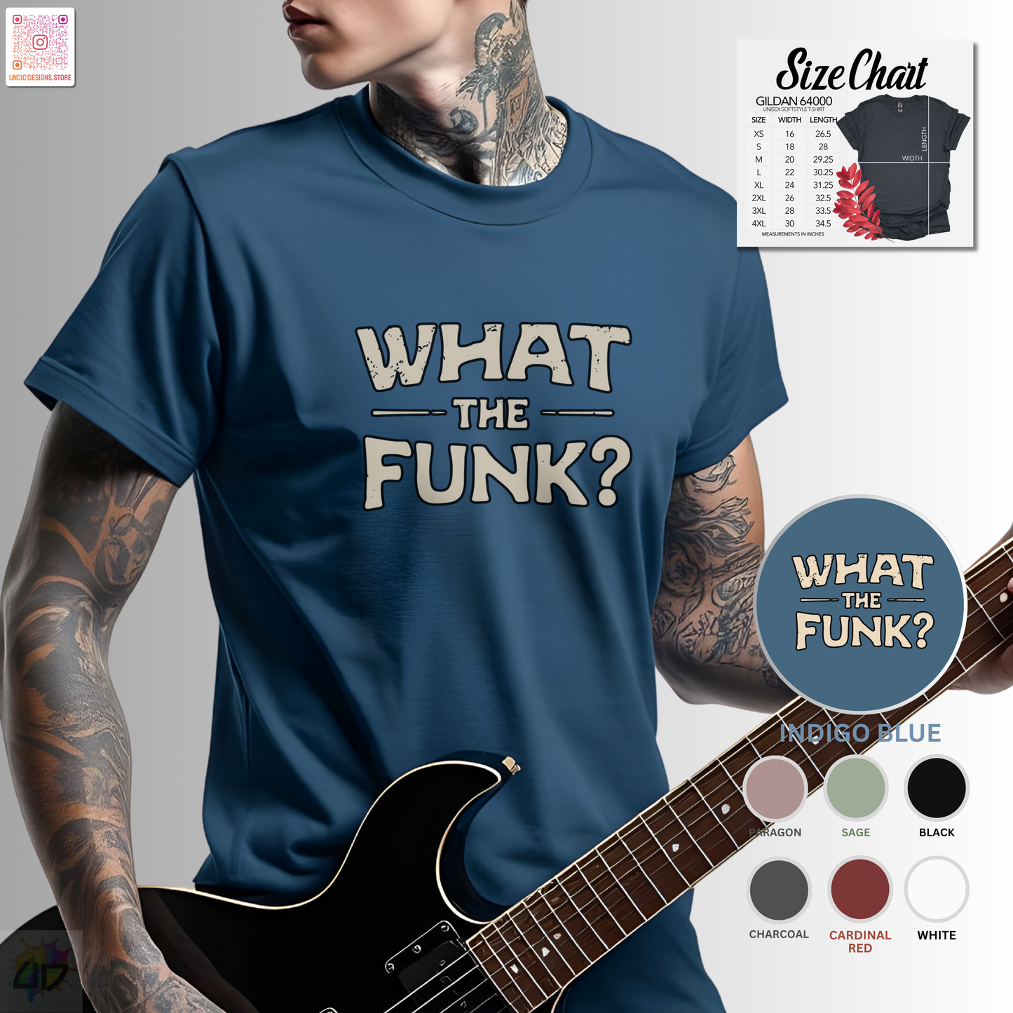"What the funk? in vintage style text graphic tee.