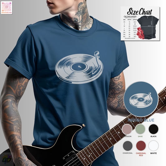 White vinyl record and needle graphic tee.
