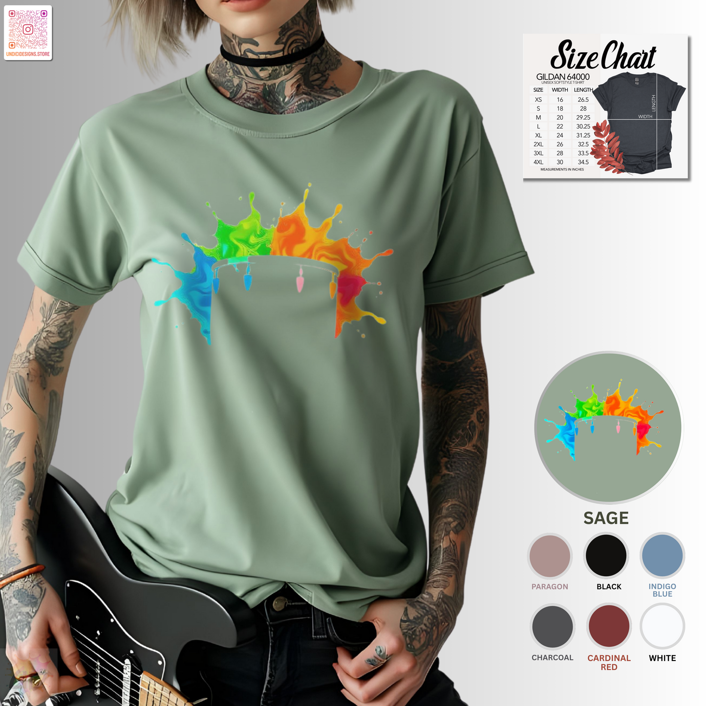 Colorful drum silhouette in a vibrant splash graphic tee.