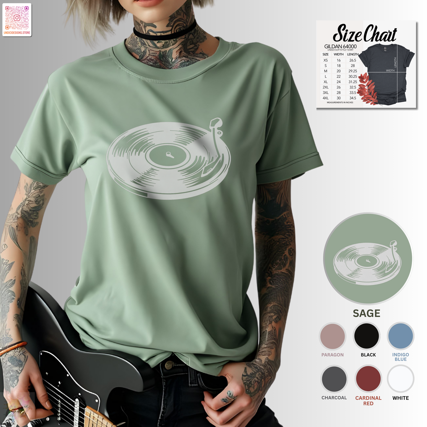 White vinyl record and needle graphic tee.