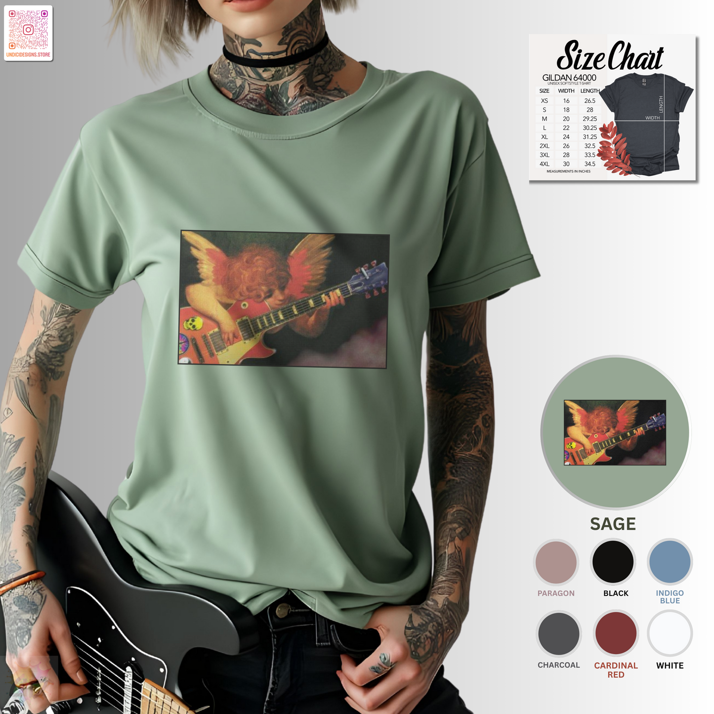 Cherub playing a guitar graphic tee.