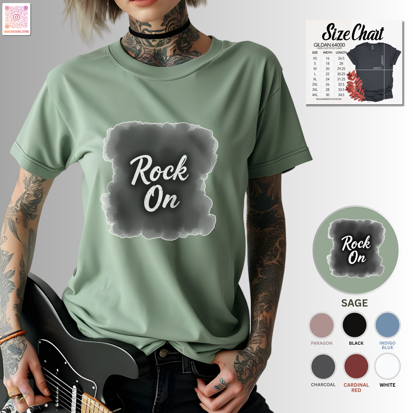 "Rock On" on burnt paper graphic tee.