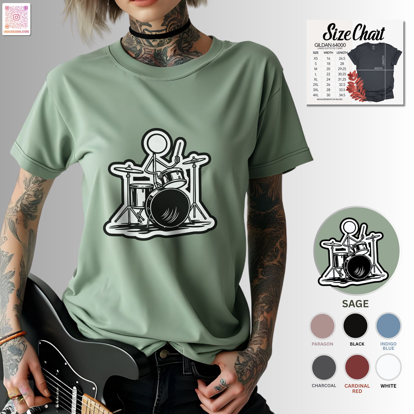 Joe Stick playing the drum kit graphic tee.