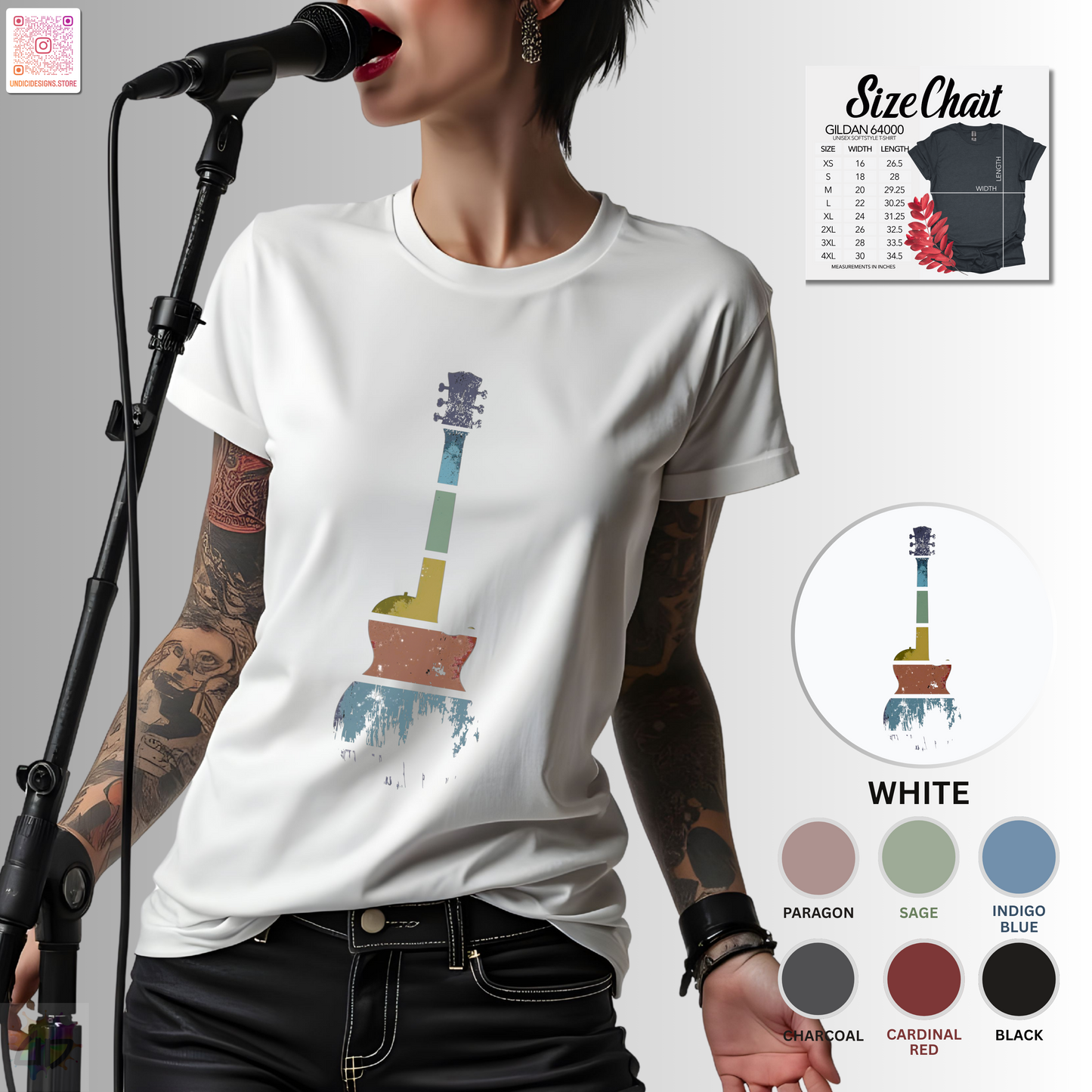 Retro sunset grunge style guitar silhouette graphic tee.