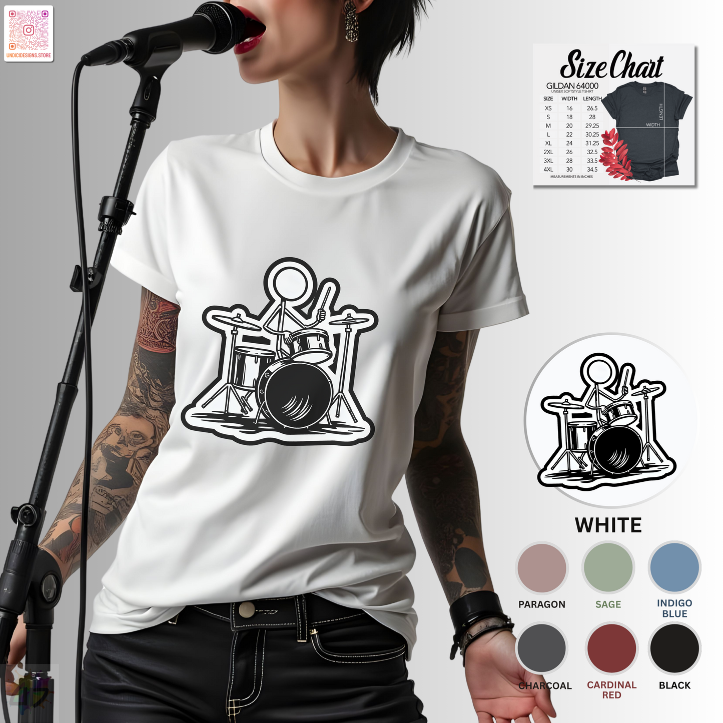 Joe Stick playing the drum kit graphic tee.