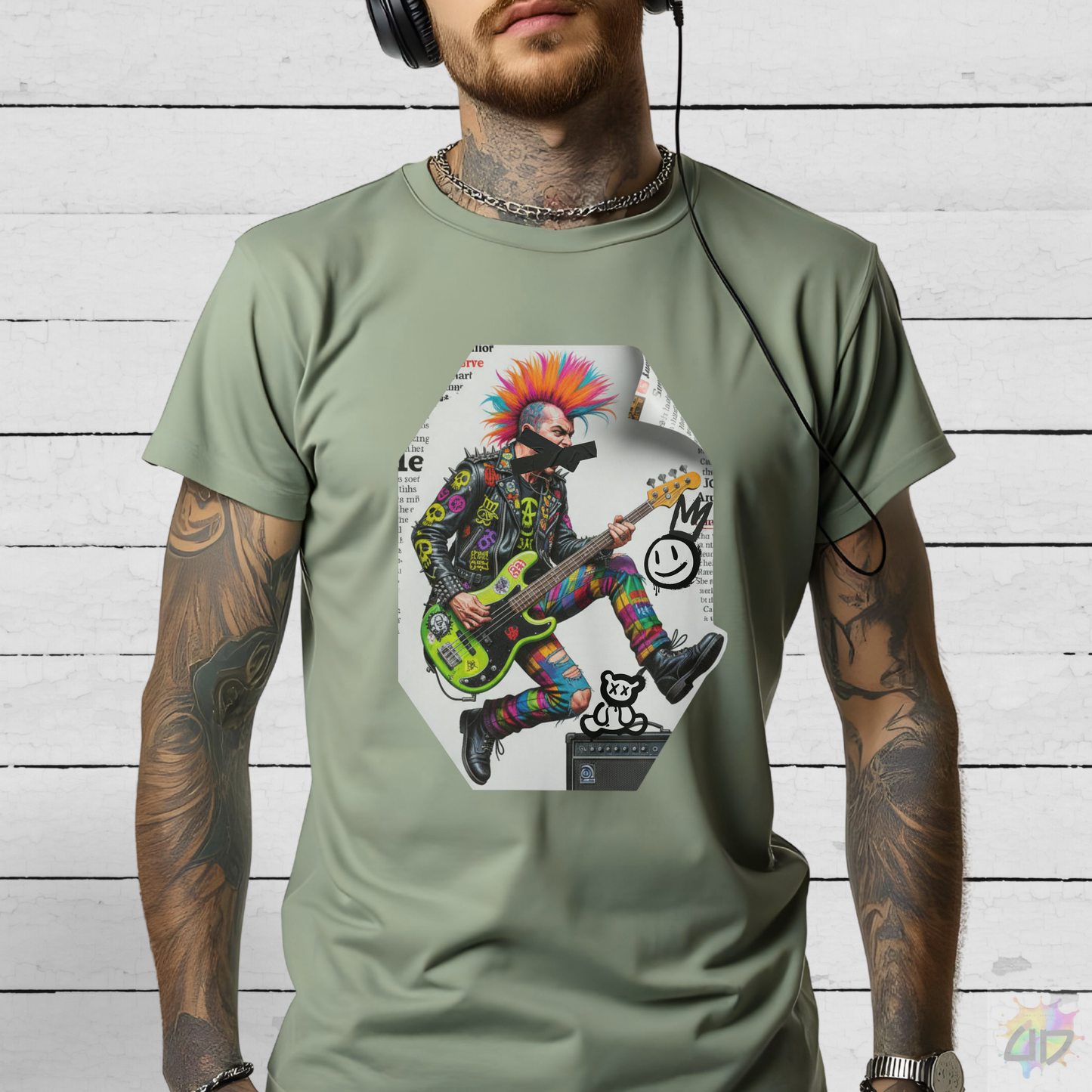 Punk Rock Bassist Censored Graffiti Graphic Tee.