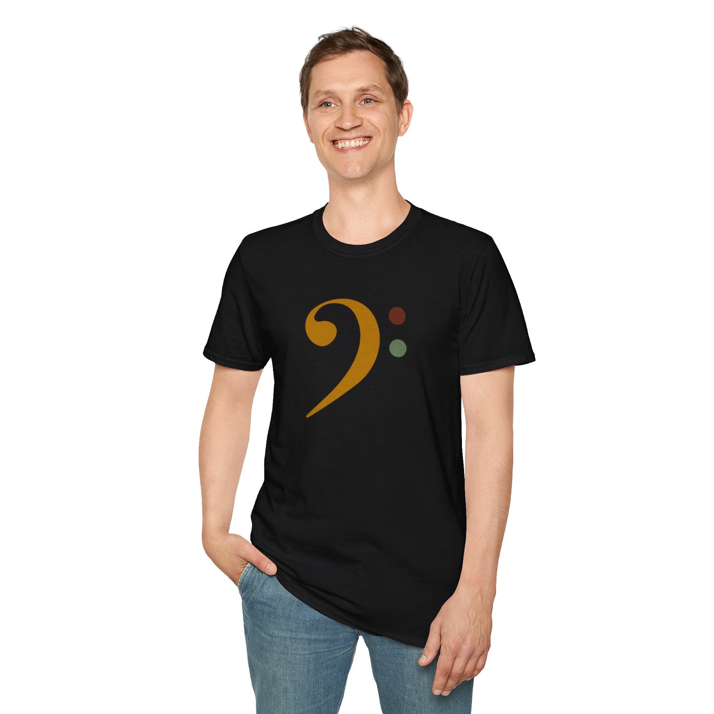 Multi-colored bass clef graphic tee