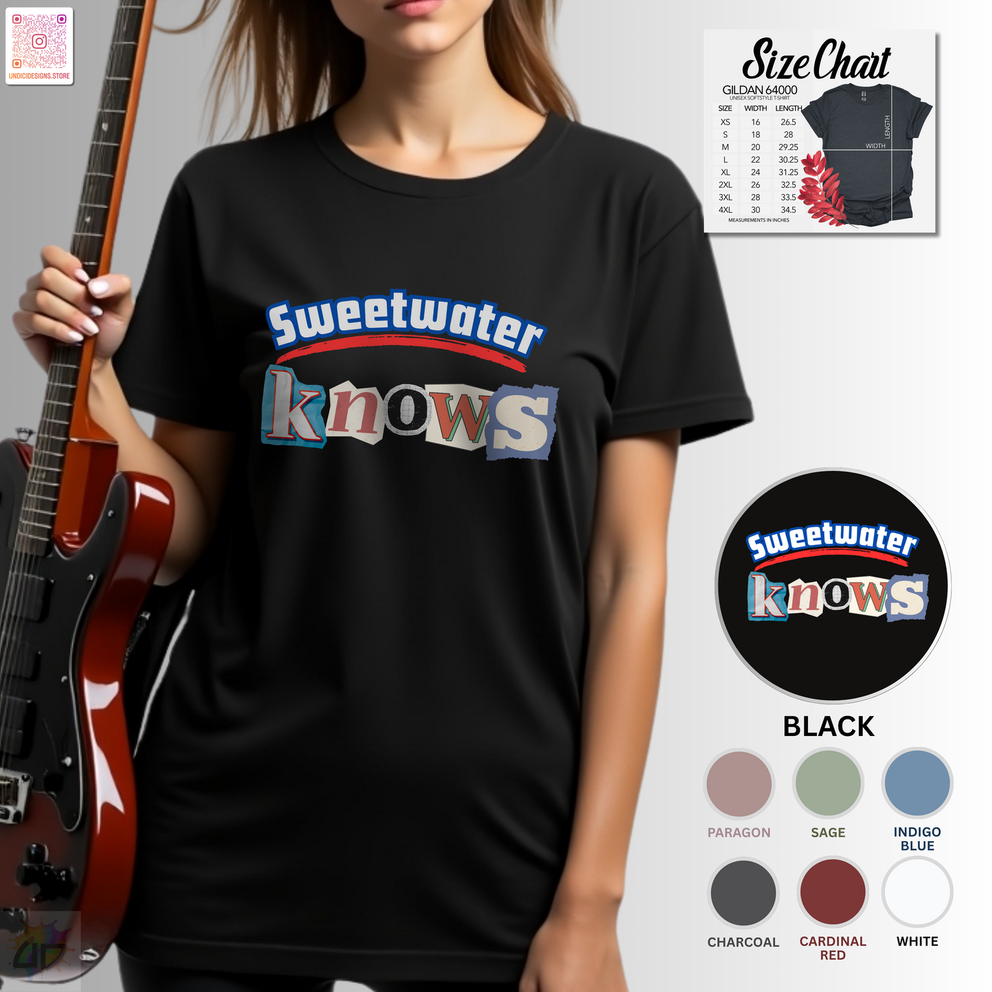"Sweet water knows" graphic tee with ransom lettering.