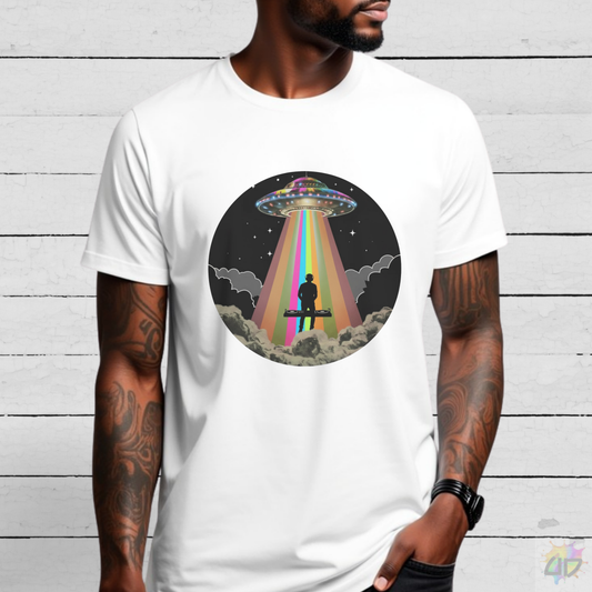 D.J. Being Abducted in a Retro Beam Graphic Tee.