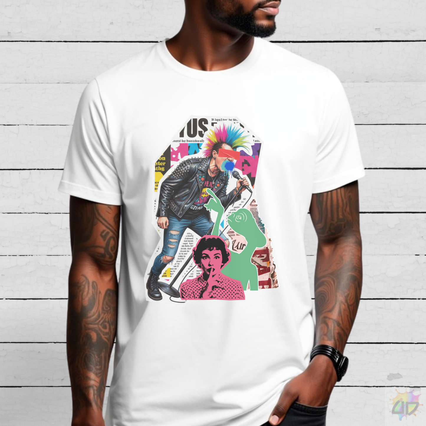 Colorful Punk Rock Singer Graffiti Graphic Tee.