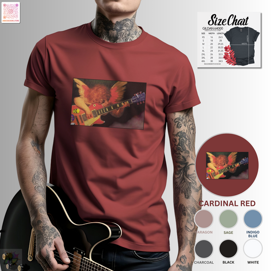 Cherub playing guitar graphic.