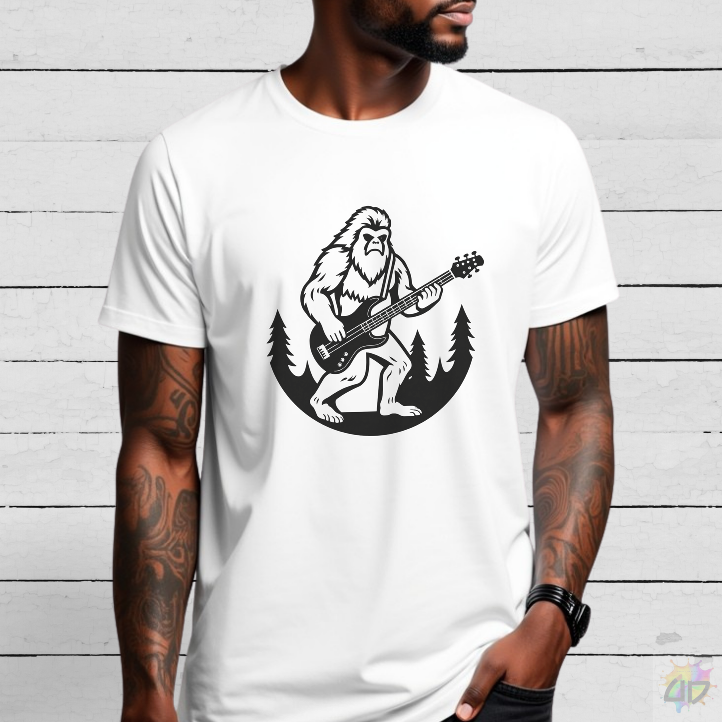Yeti Playing a Guitar in a Circular Silhouette Graphic Tee.