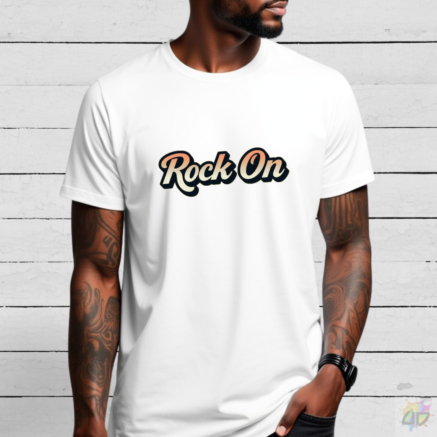 "Rock On" Vintage Text Graphic Tee.
