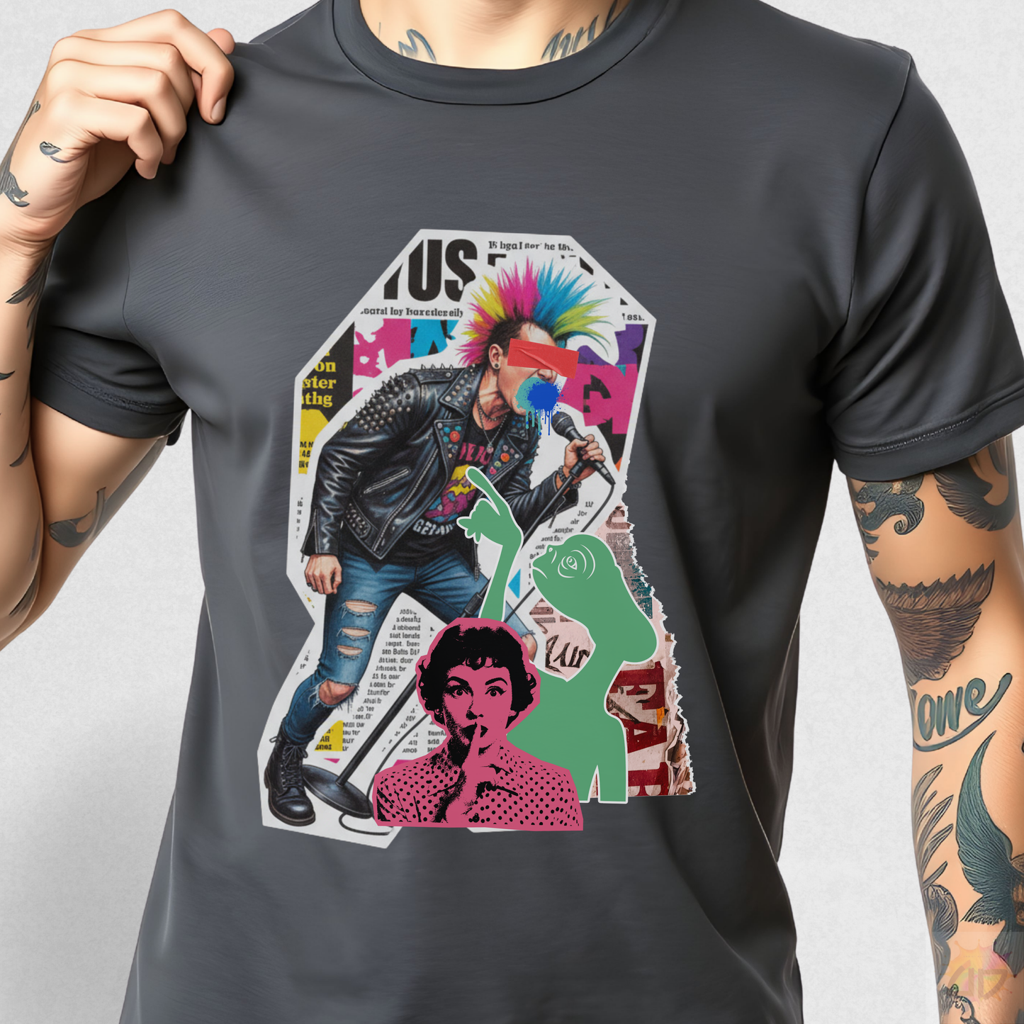Colorful Punk Rock Singer Graffiti Graphic Tee.