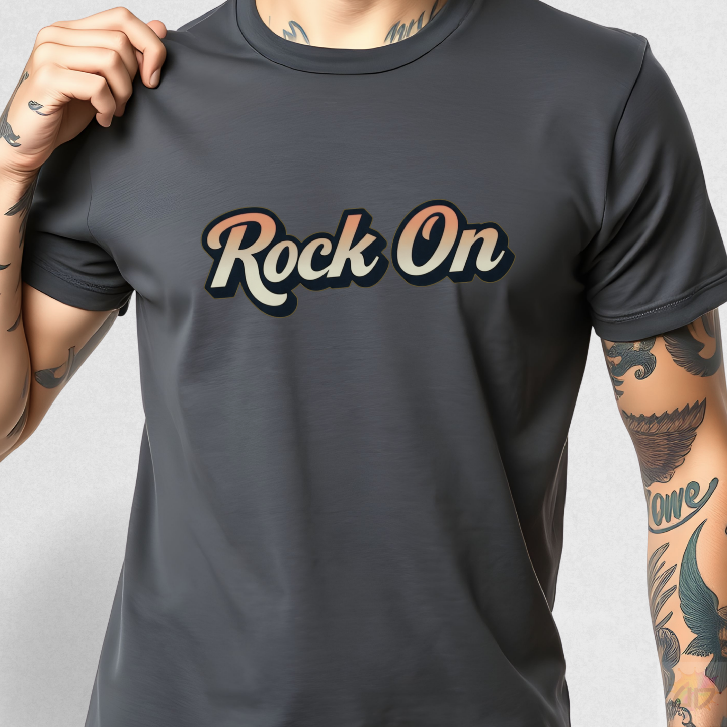 "Rock On" Vintage Text Graphic Tee.