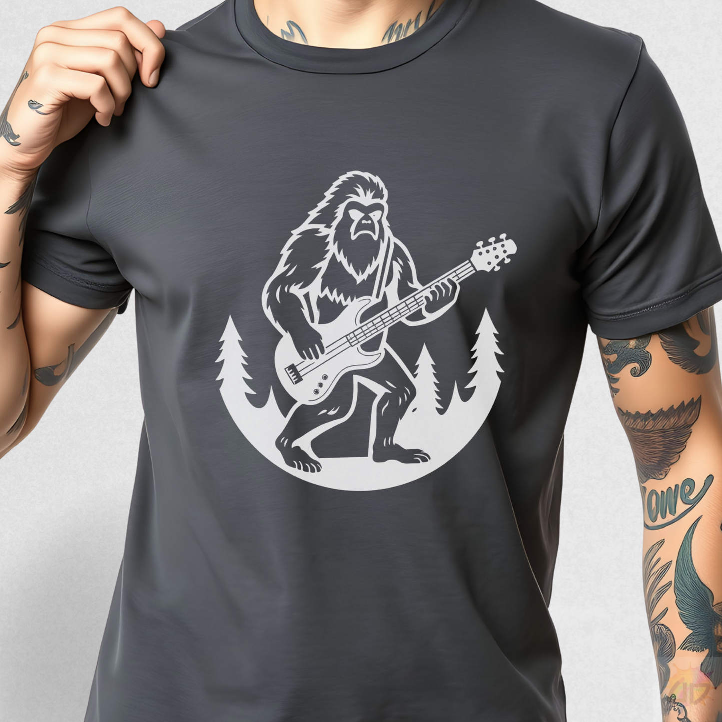 Yeti Playing a Guitar in a Circular Silhouette Graphic Tee.