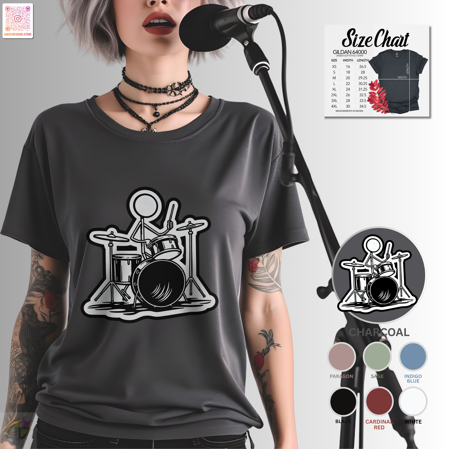 Joe Stick playing the drum kit graphic tee.