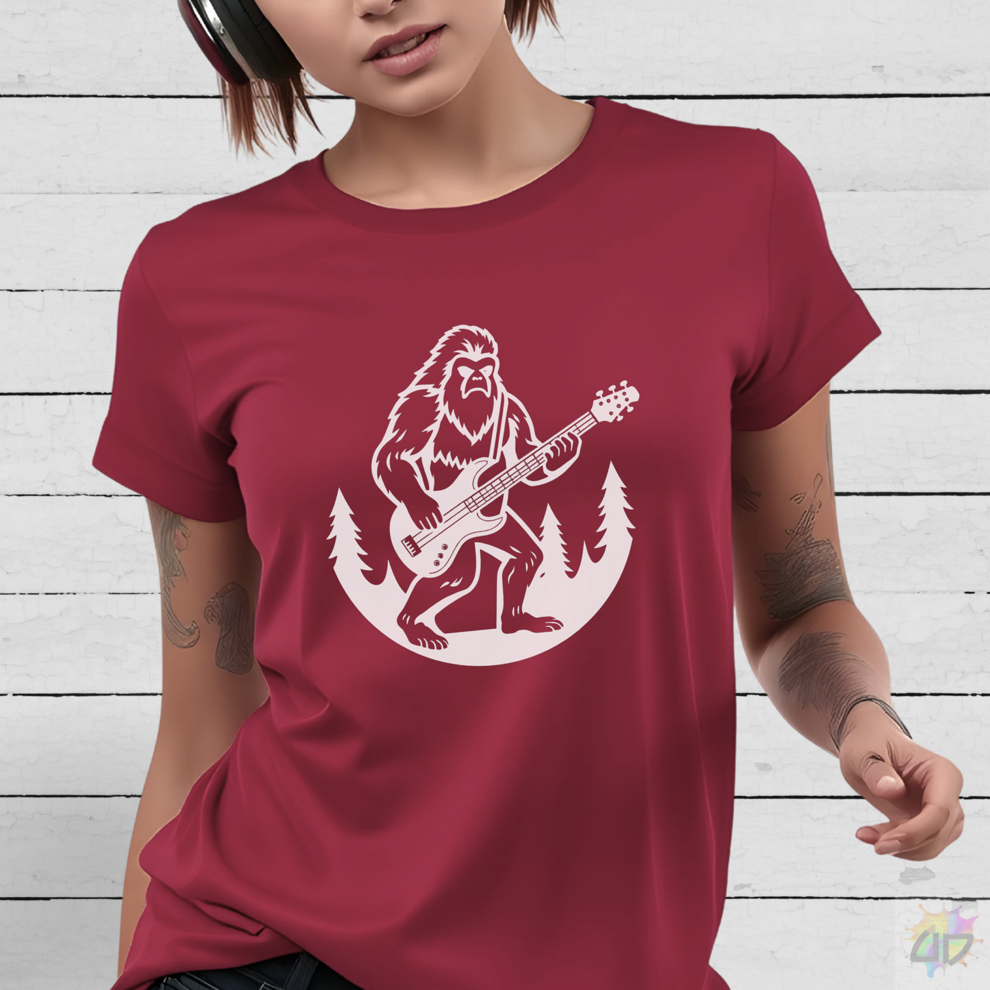 Yeti Playing a Guitar in a Circular Silhouette Graphic Tee.