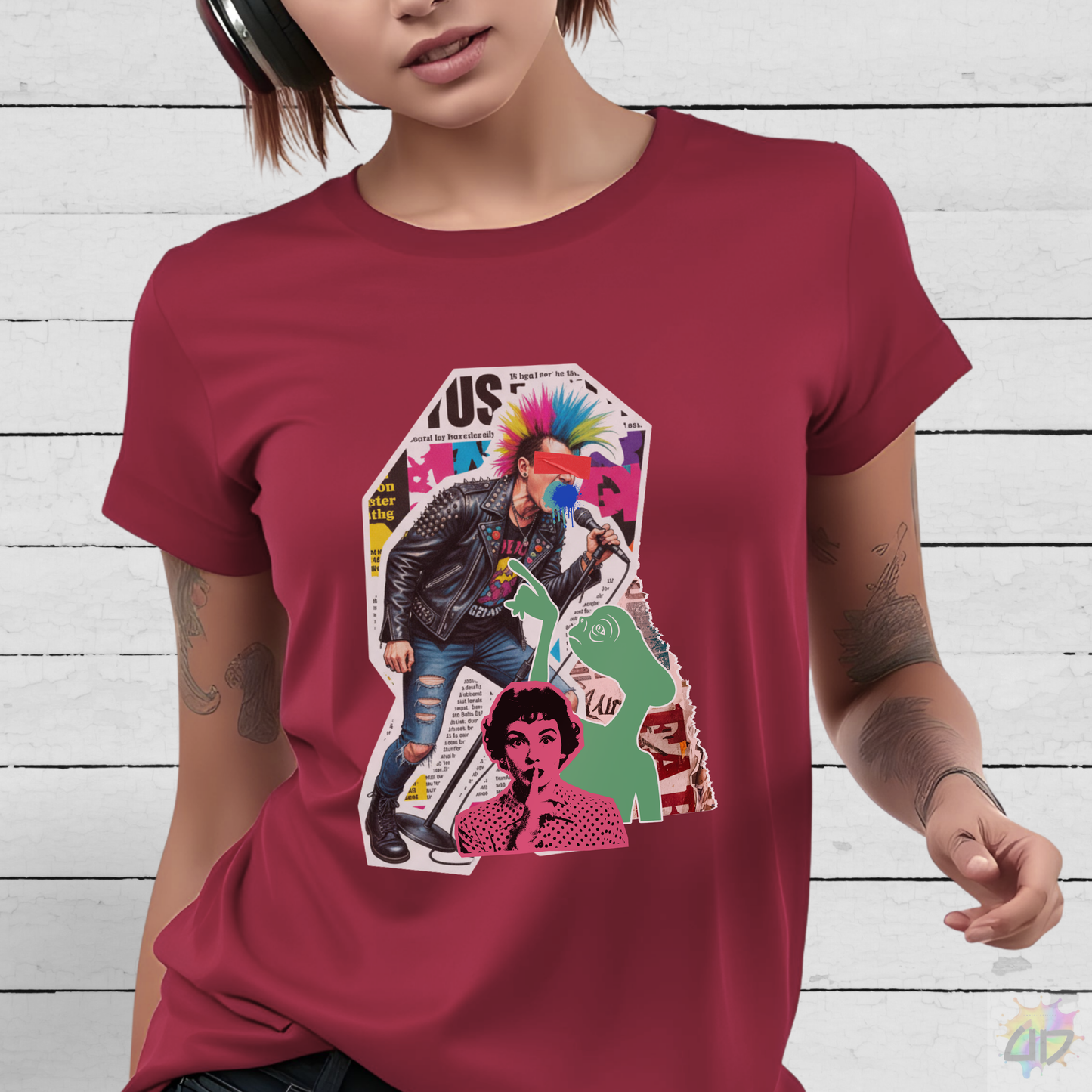 Colorful Punk Rock Singer Graffiti Graphic Tee.