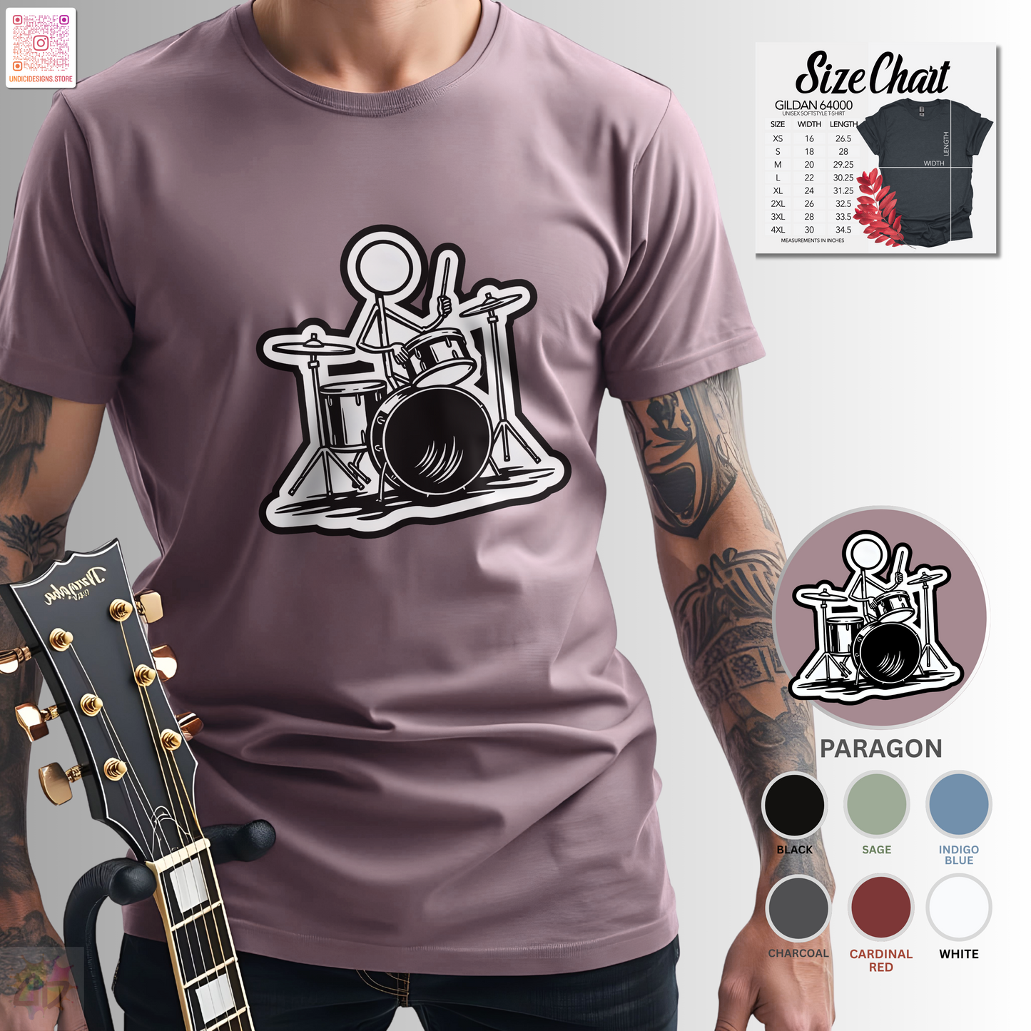 Joe Stick playing the drum kit graphic tee.