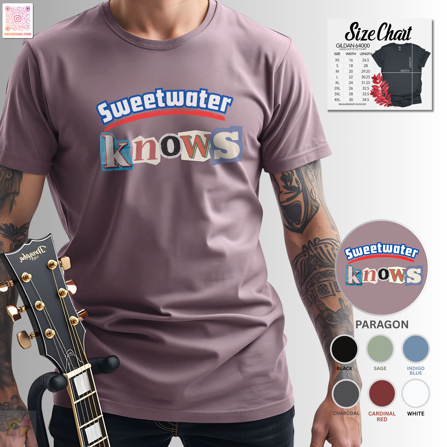 "Sweet water knows" graphic tee with ransom lettering.