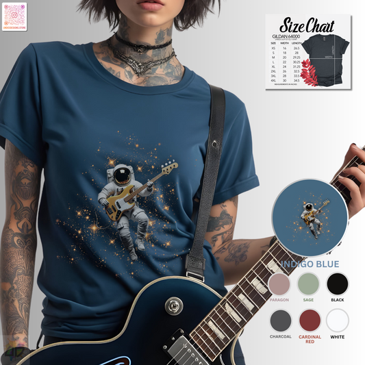 Astronaut playing bass in space graphic tee.