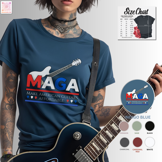 "Make American Guitars Affordable" with guitar graphic.