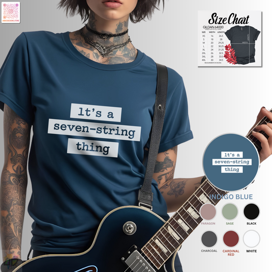 "It's a seven-string thing" in highlight graphic tee.