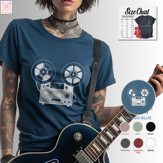Antique reel to reel graphic tee.