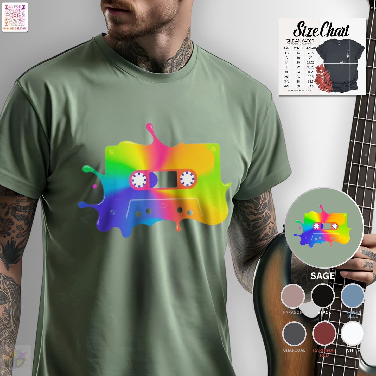 Colorful cassette tape in a vibrant splash of paint graphic tee.